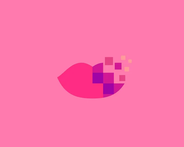 Abstrakte Pixel-Lippen Logo-Symbol-Design modernen digitalen Stil Illustration. Bewegung Pixelfluss Vektor Emblem Zeichen Symbol Marke Logo — Stockvektor