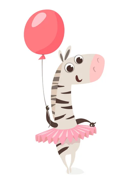 Şirin zebra karakteri ile balon — Stok Vektör