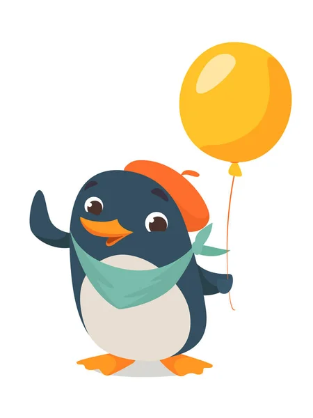 Personagem de pinguim bonito com balão — Vetor de Stock