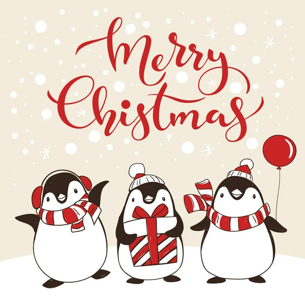 Affiche de Noël avec pinguins — Image vectorielle