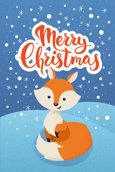 Cartel de Navidad con zorro — Vector de stock