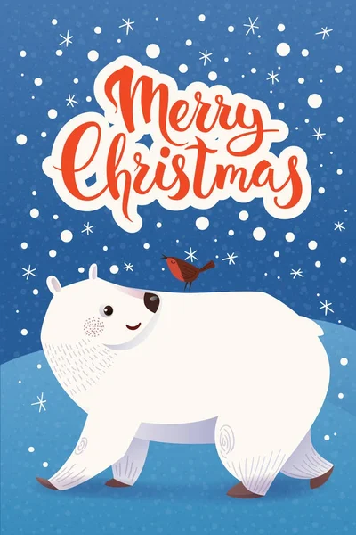 Χριστούγεννα αφίσα με πολική αρκούδα — Διανυσματικό Αρχείο
