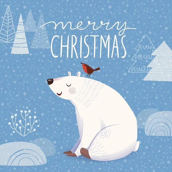 Affiche de Noël avec ours polaire — Image vectorielle