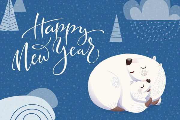 New year poster with white bear — Stock Vector