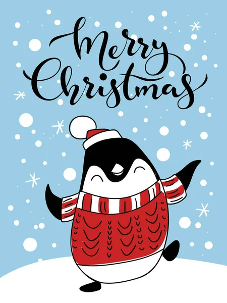 Affiche de Noël avec pinguin — Image vectorielle