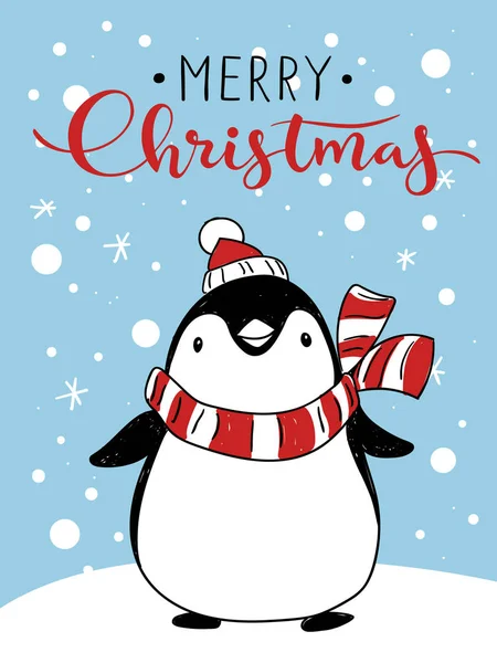 Cartel de Navidad con pinguino — Vector de stock