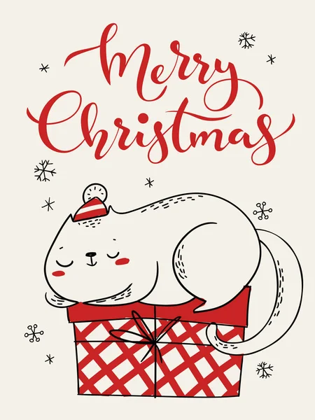Cartel de Navidad con gato — Vector de stock