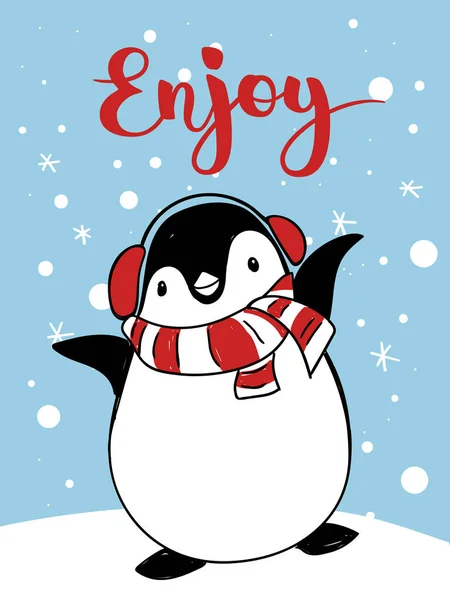 Manifesto natalizio con pinguino — Vettoriale Stock
