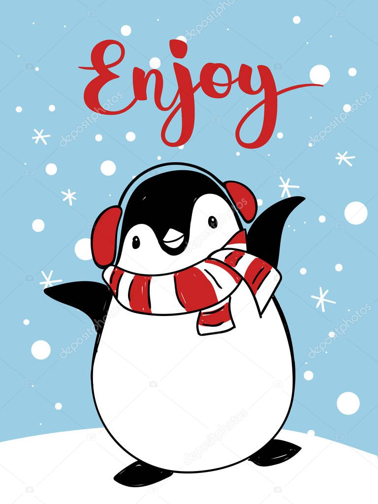 Christmas poster with pinguin