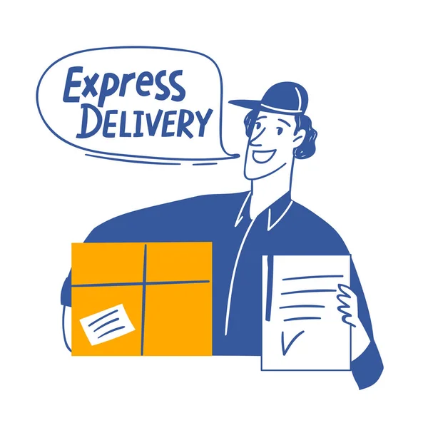 Express Delivery Doodle Handgezeichnete Karte Gut Für Motivierende Beste Lieferfirma — Stockvektor