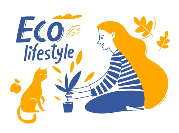 Tarjeta Infografía Estilo Eco Lifestyle Estilo Doodle Con Plantas Plantación — Archivo Imágenes Vectoriales