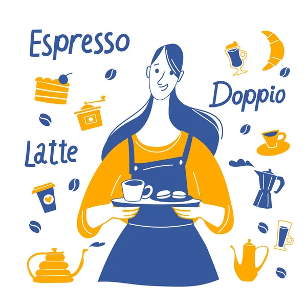 Doodle Στυλ Φόντο Καφέ Barista Και Στοιχεία Καφέ Καλό Για — Διανυσματικό Αρχείο