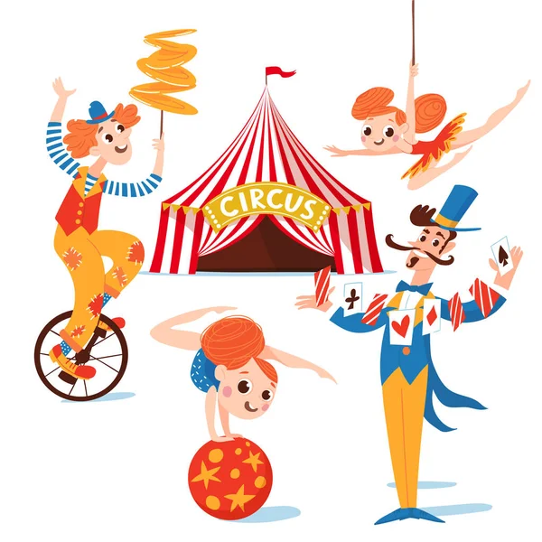 Juego Caracteres Vectoriales Circo Con Profesiones Circo — Vector de stock