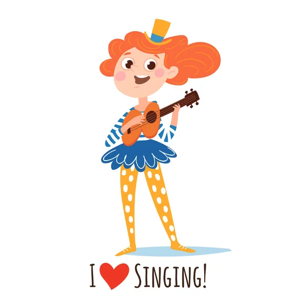Personajes Vectoriales Dibujos Animados Tocar Guitarra Cantar Una Canción — Vector de stock