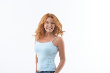 Beautiful middle-aged lady expressing her happiness