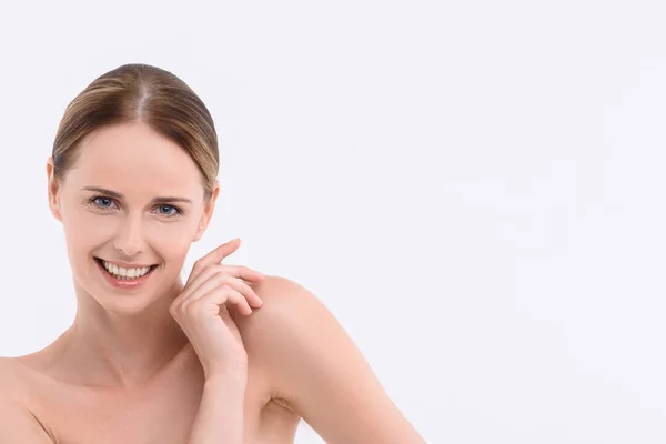 Pretty girl is satisfied with skincare treatment — Stock Photo, Image
