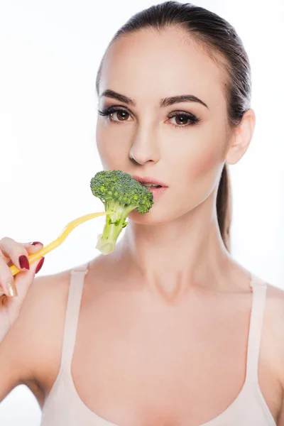 Chica en forma es la dieta con verduras — Foto de Stock