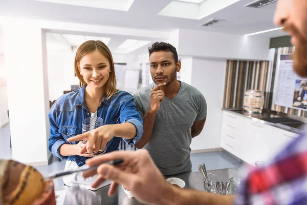 stock image Interested couple in coffee house