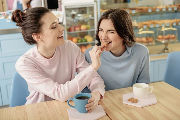 Fröhliche lesbische Mädchen in Süßwaren — Stockfoto
