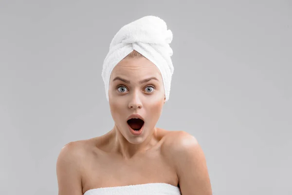 Girl after spa expressing shock — Stock Photo, Image