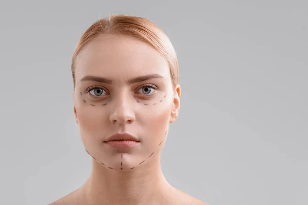 Confident lady with correction lines on face — Stock Photo, Image