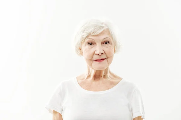 Joyful senior lady expressing positive emotions — Stock Photo, Image