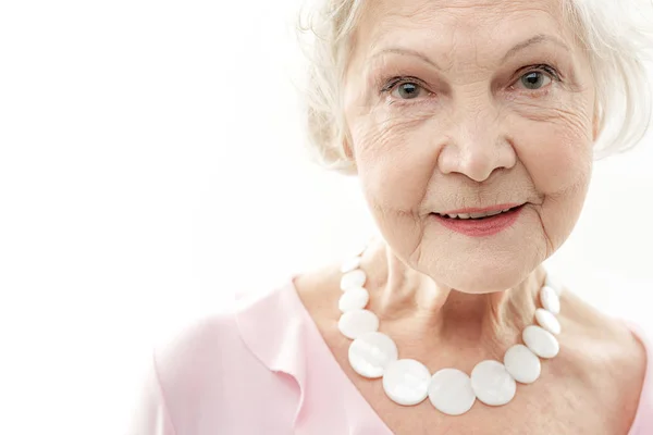 Cheerful old woman expressing positive emotions — Stock Photo, Image