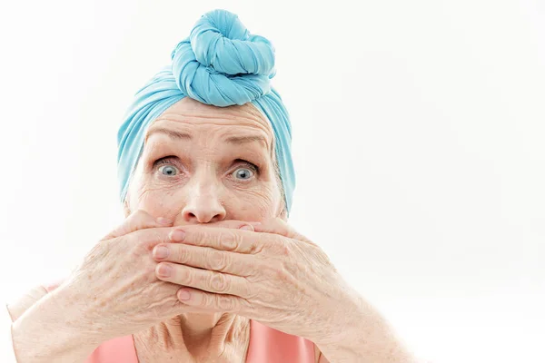 Senior lady expressing her shock — Stock Photo, Image