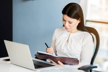 Bir şey günlüğüne kayıt ciddi emin iş kadını