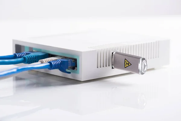 Internet router with long wire and usb flash drive