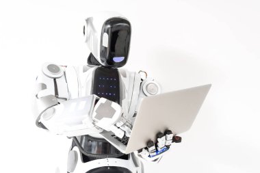 Modern robot defter ile duruyor