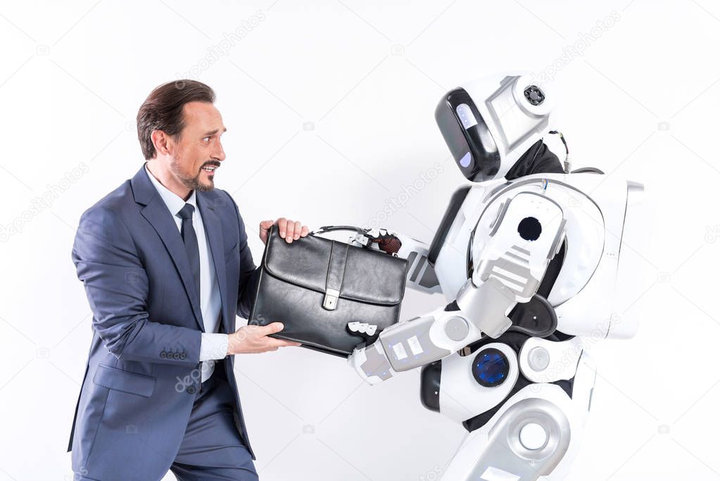 Adult man and robot are not sharing portfolio