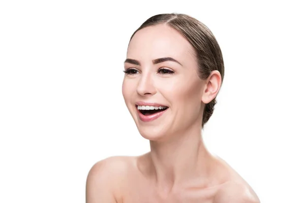 Happy nice girl wearing ideal face-painting — Stock Photo, Image