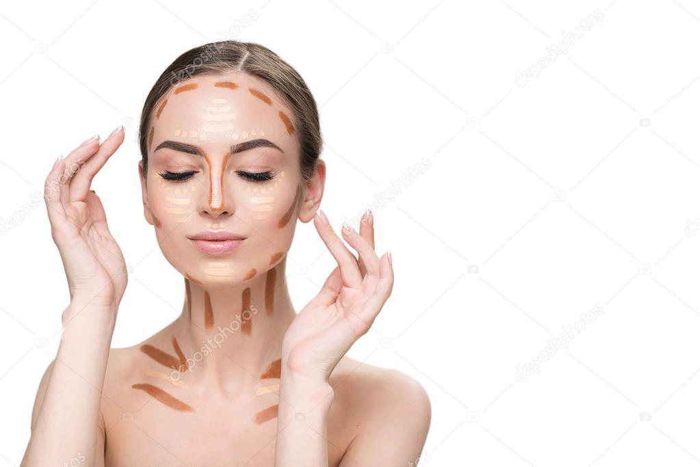 Sensual woman creating facial features