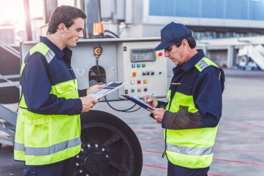 Erkek işçi sakin meslektaşı ile konuşan oluşur