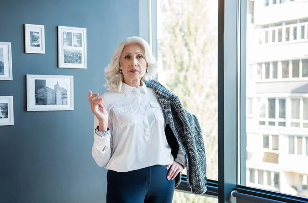 Professional intelligent lady is posing in office — Stock Photo, Image