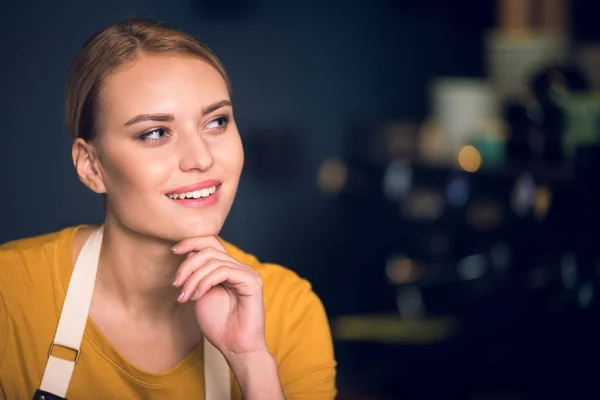 Young woman demonstrating pensiveness in cafe — Stock Photo, Image