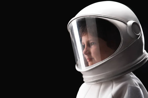 Agradable niño cosmonauta está soñando con el futuro —  Fotos de Stock