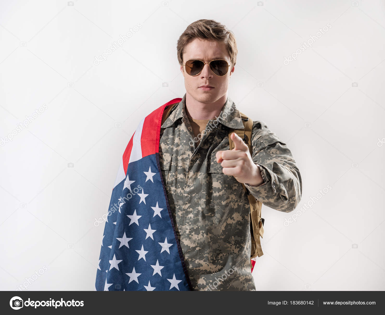 Earnest Military Guy Waving His Finger And Threatening Stock