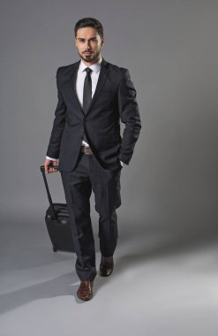 Yakışıklı sakin ve kendinden emin işadamı seyahat