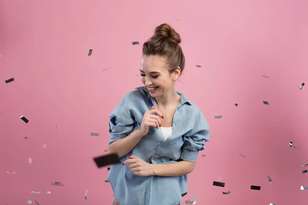 Delighted girl is feeling content — Stock Photo, Image