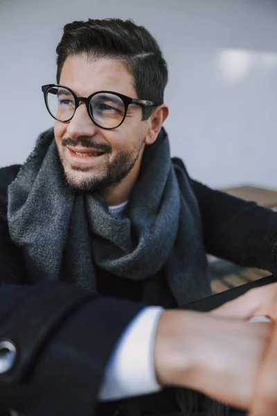 Bearded Caucasian guy is posing for camera — Stock Photo, Image