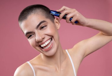 Feeling excited while changing the appearance stock photo