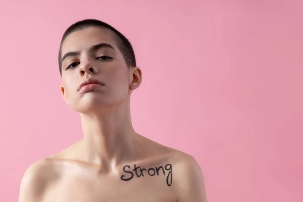 Confident woman with strong sign on her body stock photo — 图库照片