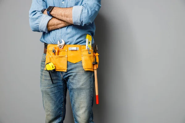 Handyman com conjunto de ferramentas de fotos stock — Fotografia de Stock