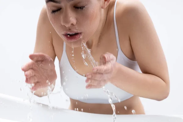 Expressive woman with wet skin shouting stock photo — Stock Photo, Image