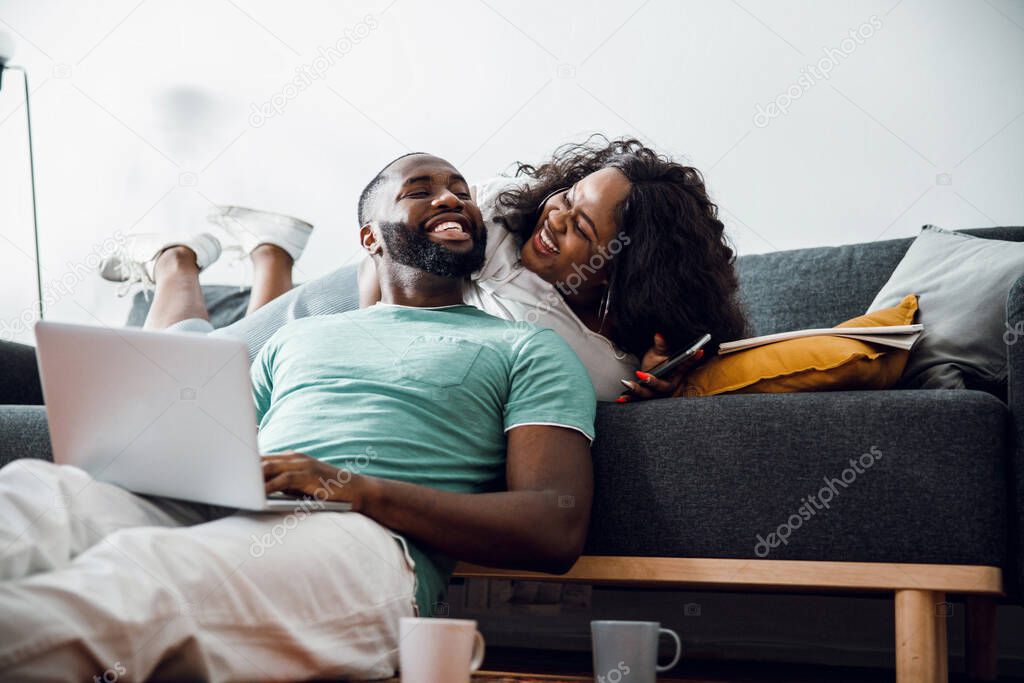 Happy young people smiling to each other stock photo