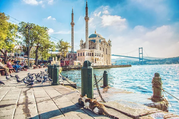 Vista da Mesquita de Ortakoy e Ponte do Bósforo — Fotografia de Stock