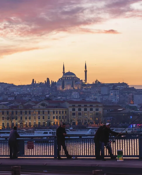 Sonnenuntergang in Istanbul und Blick auf das Goldene Horn und die Sultan-Fatih-Moschee — Stockfoto