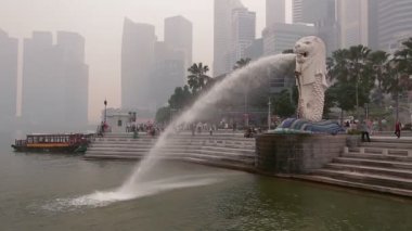 Singapur Merlion Cbd iş merkezi Geniş çekim 